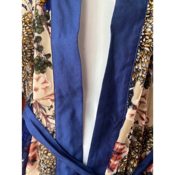 WILLOW & CLAY Blue Floral Velvet Burnout Kimono Style Duster Jacket S/M - Picture 2 of 10
